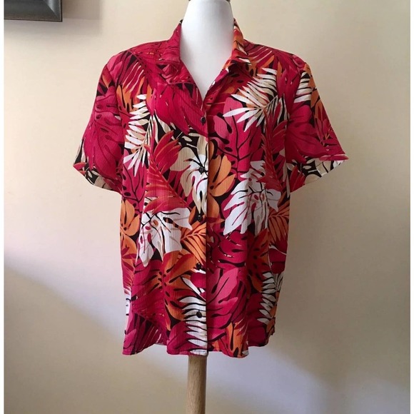 EUC Alfred Dunner Vintage Fuchsia Floral Hawaiian 80's Style Blouse Size 20 - Picture 1 of 12